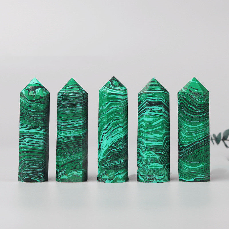 Natural Malachite Single Pointed Column Green Striped Crystal Hexagonal Prism Power Stone