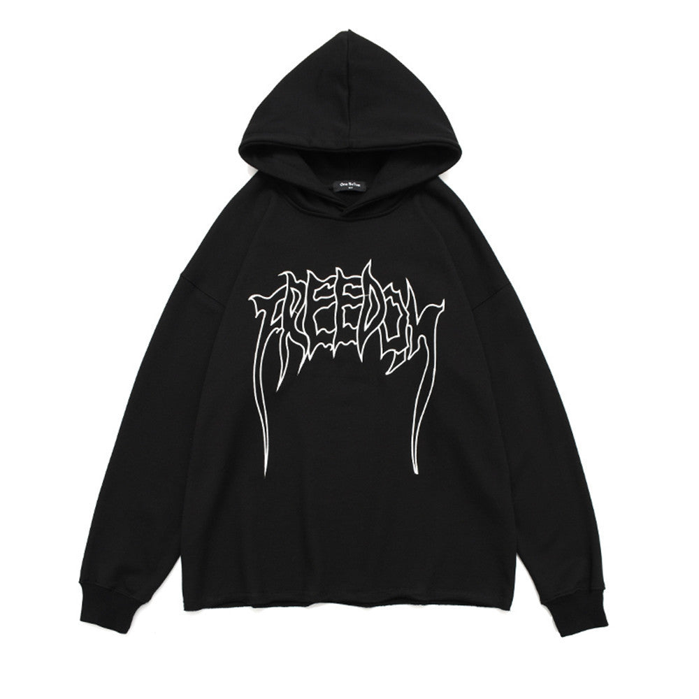 Letter Embroidered Frayed Hooded Sweatshirt