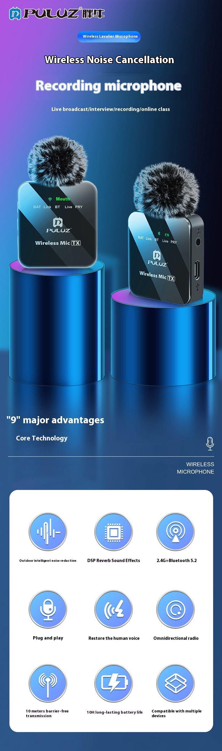 Wireless Neckline Clip Microphone Mouthpiece Outdoor