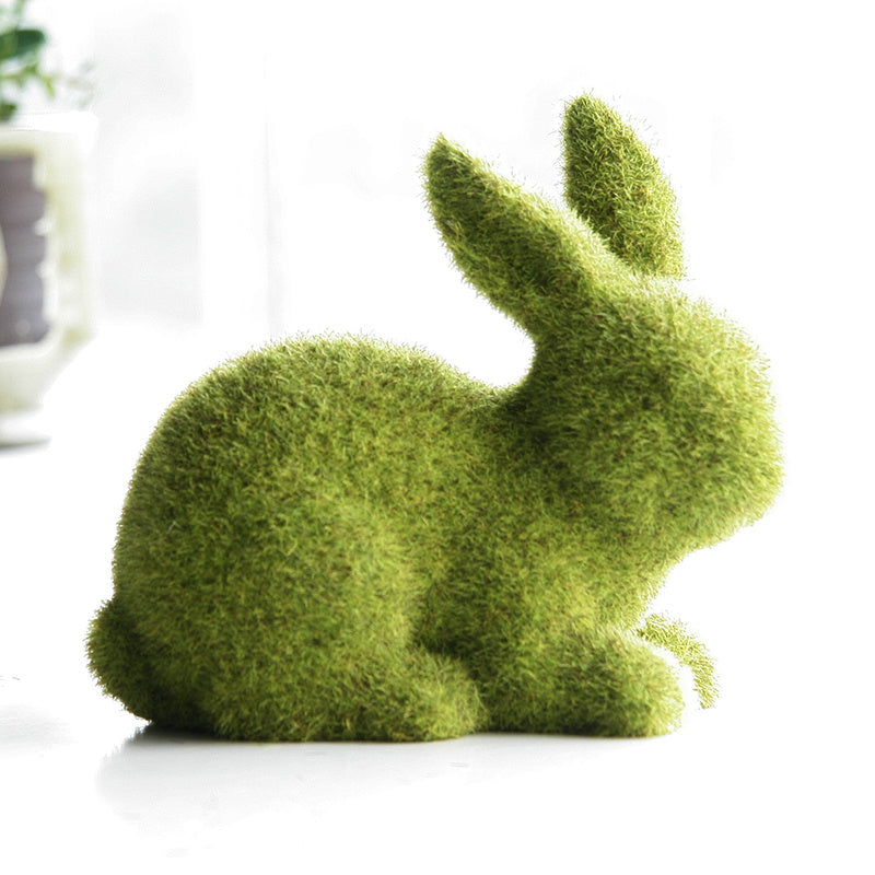 Flocking Artificial Plant Grass Animal Easter Rabbit Ornament