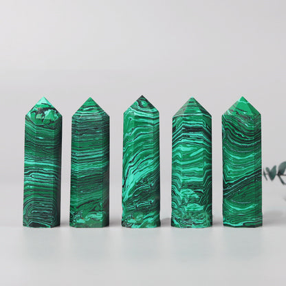 Natural Malachite Single Pointed Column Green Striped Crystal Hexagonal Prism Power Stone