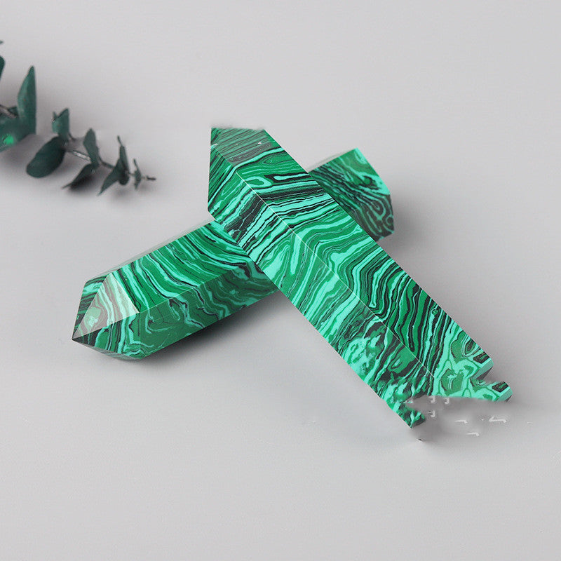 Natural Malachite Single Pointed Column Green Striped Crystal Hexagonal Prism Power Stone