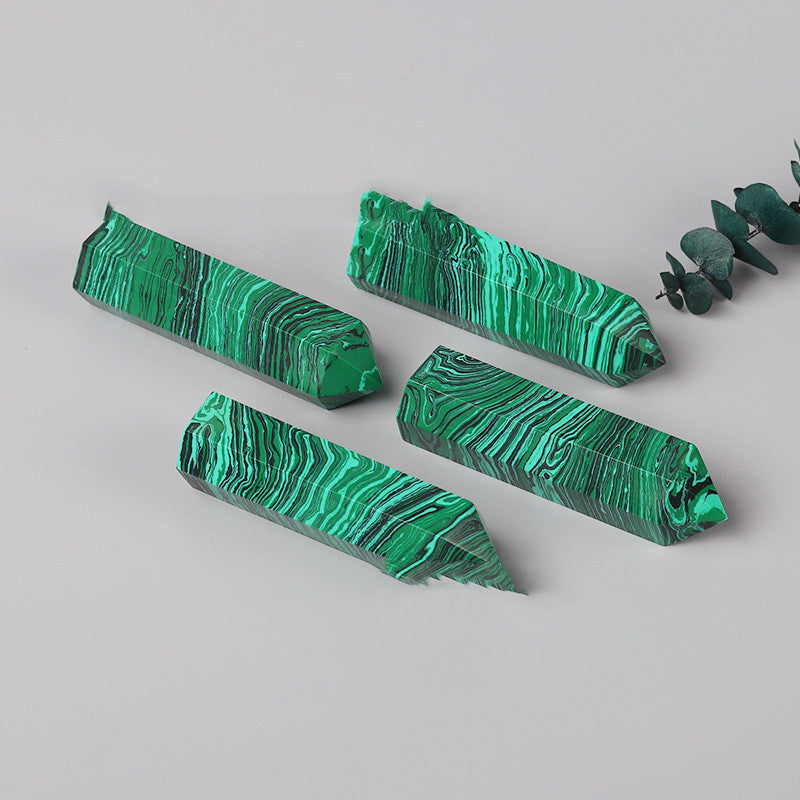 Natural Malachite Single Pointed Column Green Striped Crystal Hexagonal Prism Power Stone