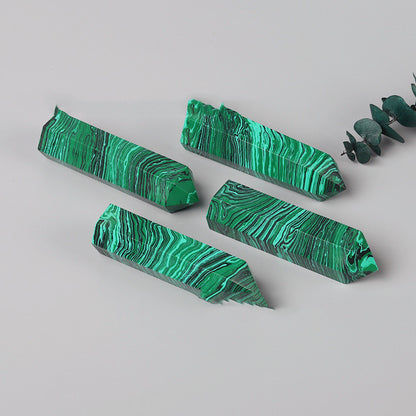 Natural Malachite Single Pointed Column Green Striped Crystal Hexagonal Prism Power Stone