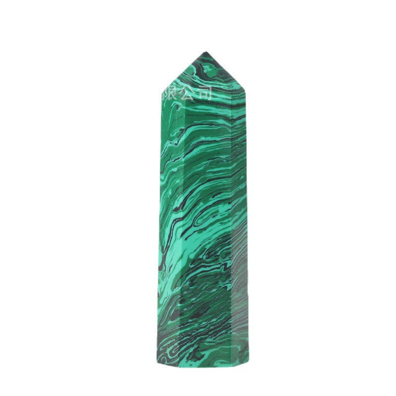 Natural Malachite Single Pointed Column Green Striped Crystal Hexagonal Prism Power Stone