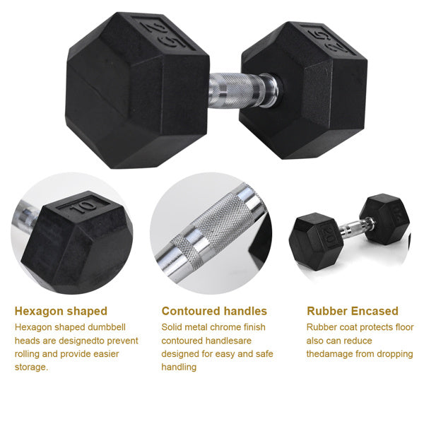 20LB 2 HDRS Rubber Coated Solid Cast Iron Dumbbells, Not Shipped On Weekends