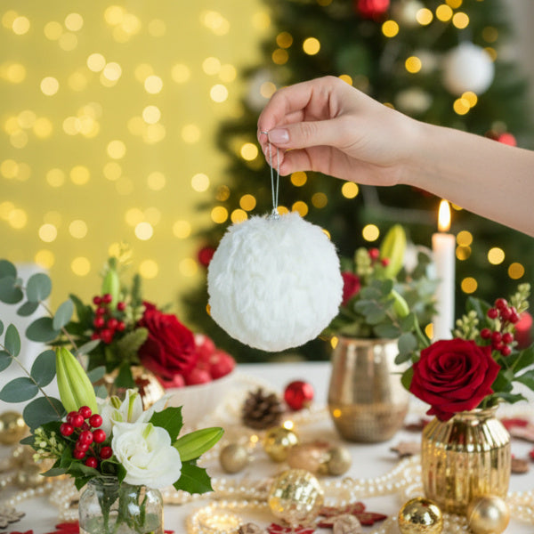 6PCS Set Christmas Ball Ornaments Cream Ruffle Hanging Decorations For Xmas Tree Holiday Home Decor FBA Shipment