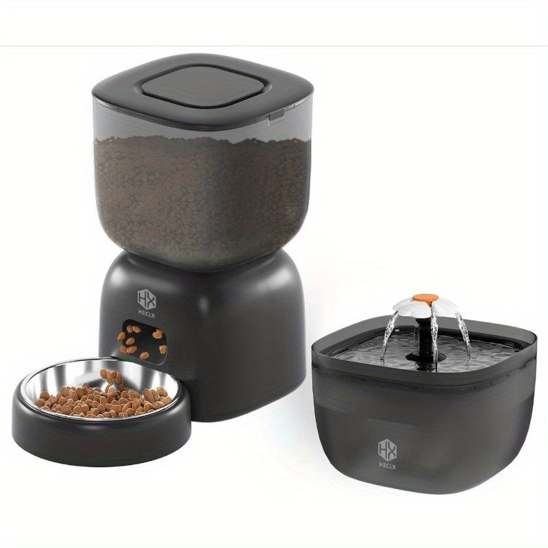 Smart Cat Feeding System - Dual Power Cat Feeder & Water Dispenser With Locking Lid, Desiccant Bag, Precise Portion Control For 4 Daily Meals, 10s Voice Recording Option