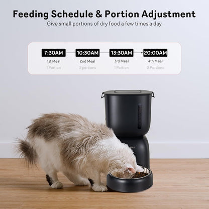 Smart Cat Feeding System - Dual Power Cat Feeder & Water Dispenser With Locking Lid, Desiccant Bag, Precise Portion Control For 4 Daily Meals, 10s Voice Recording Option