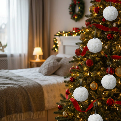 6PCS Set Christmas Ball Ornaments Cream Ruffle Hanging Decorations For Xmas Tree Holiday Home Decor FBA Shipment